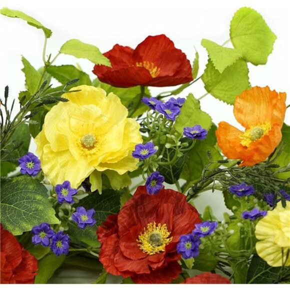 22” Artificial Spring Wreath for Front Door Summer Wreath with Colorful Poppy - Picture 10 of 16